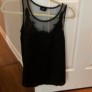 Silk tank with sheer neckline